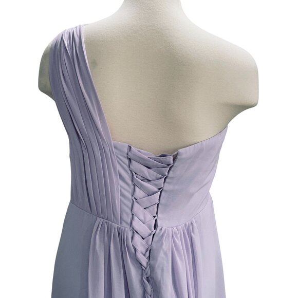 Lavender One Shoulder Bridesmaid Dress Corset Back Formal Gown Elegant Trendy - Picture 11 of 12